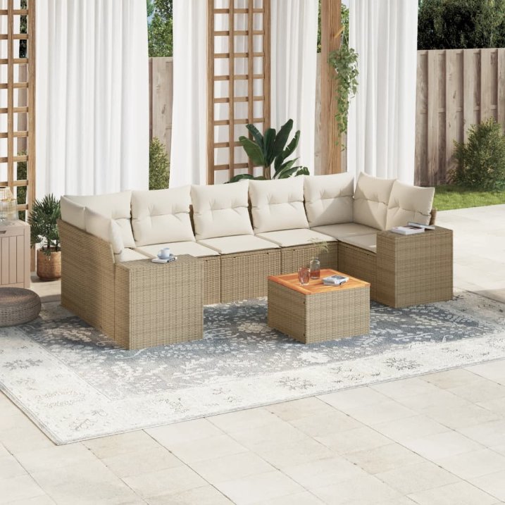 8-tlg. Garten-Sofagarnitur mit Kissen Schwarz Poly Rattan