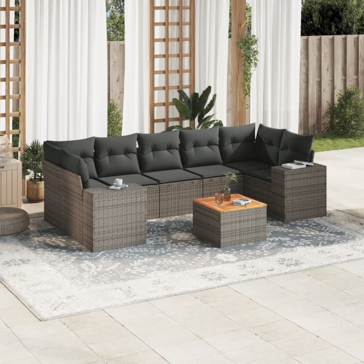 8-tlg. Garten-Sofagarnitur mit Kissen Schwarz Poly Rattan