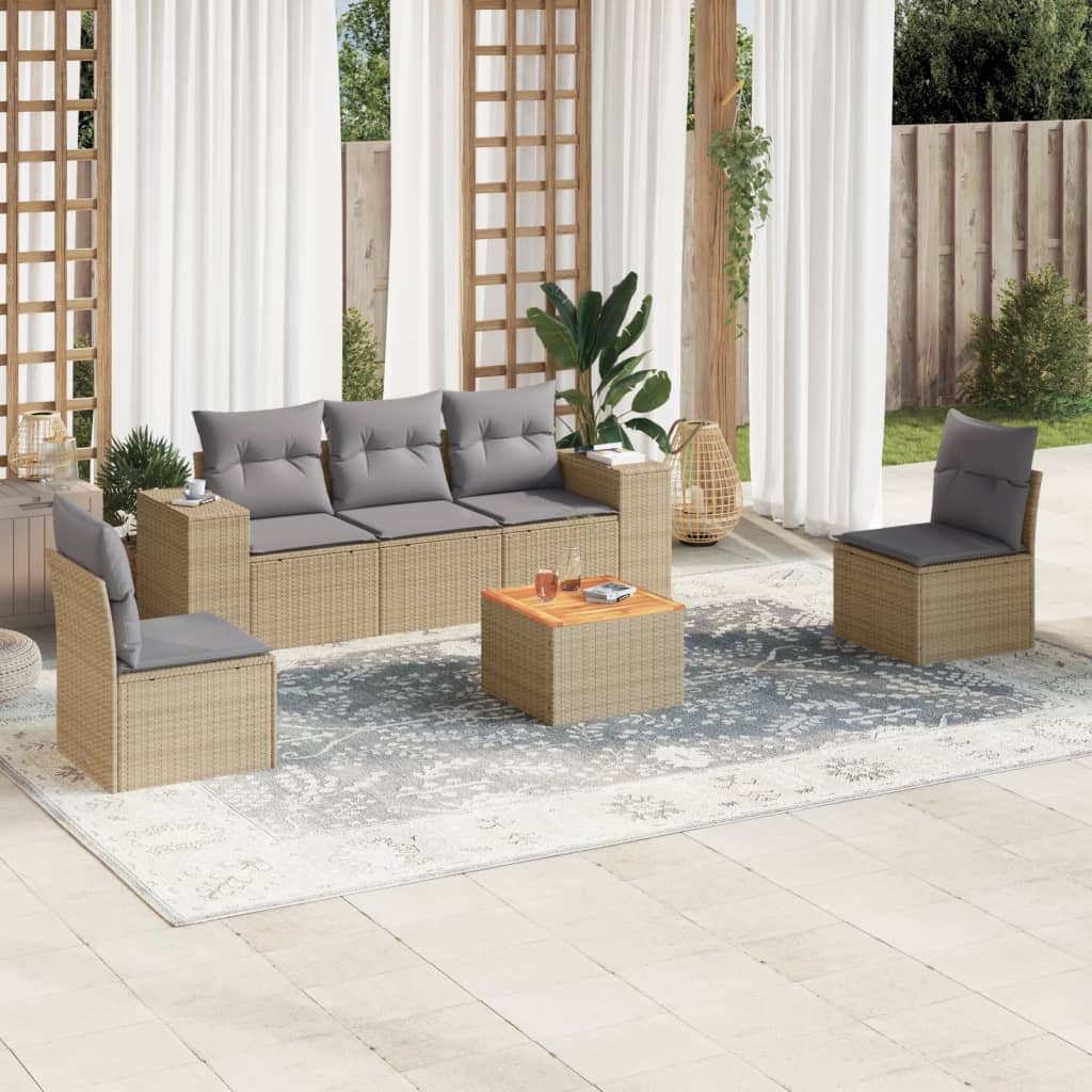 6-tlg. Garten-Sofagarnitur mit Kissen Schwarz Poly Rattan
