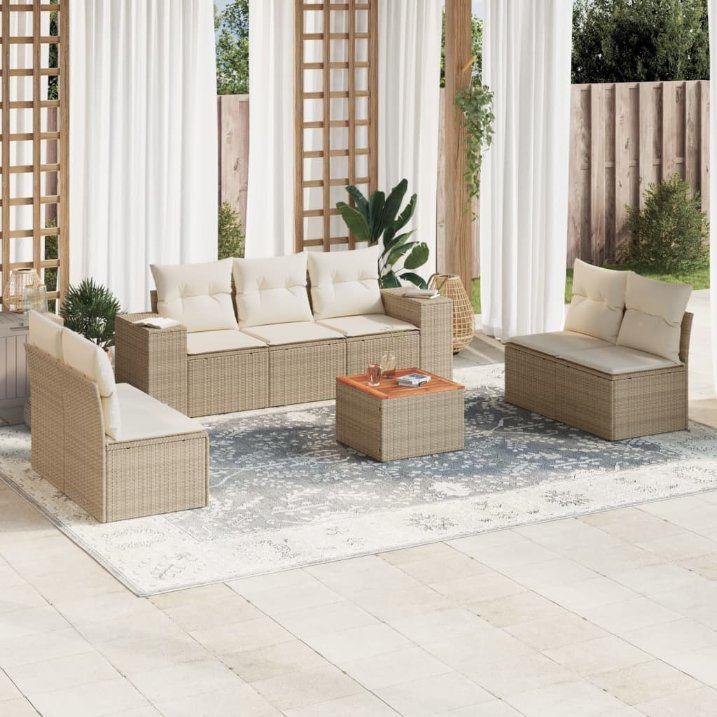 8-tlg. Garten-Sofagarnitur mit Kissen Schwarz Poly Rattan