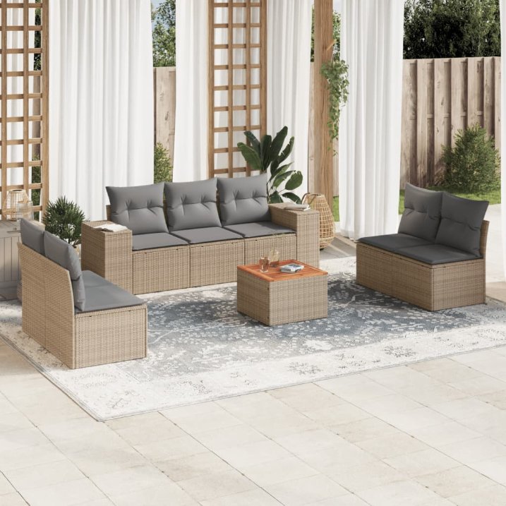 8-tlg. Garten-Sofagarnitur mit Kissen Schwarz Poly Rattan