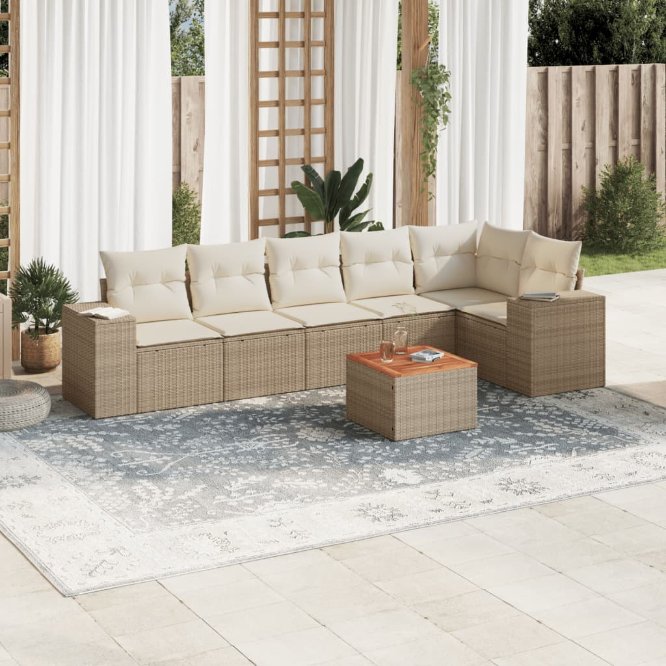 7-tlg. Garten-Sofagarnitur mit Kissen Schwarz Poly Rattan