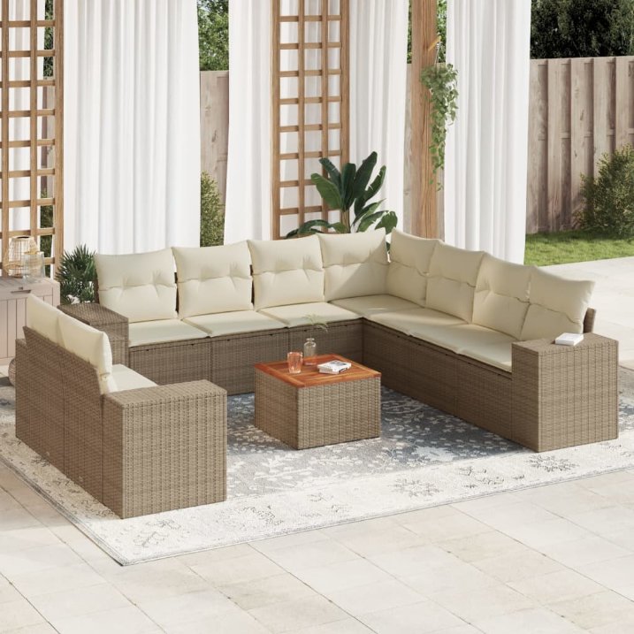 vidaXL 10-tlg. Garten-Sofagarnitur mit Kissen Schwarz Poly Rattan