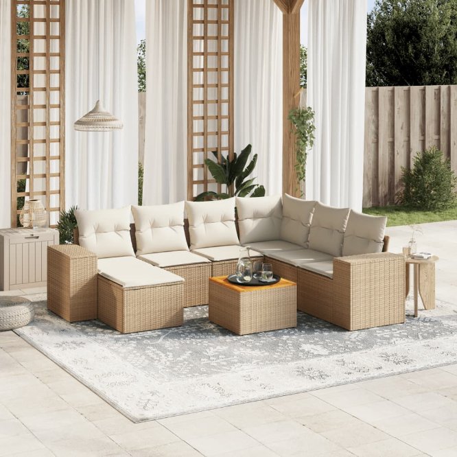 8-tlg. Garten-Sofagarnitur mit Kissen Schwarz Poly Rattan
