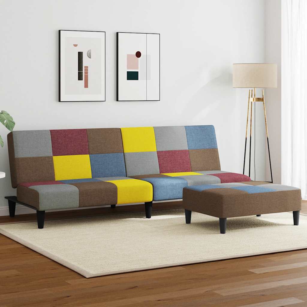 vidaXL Schlafsofa 2-Sitzer mit Fußhocker Patchwork Stoff