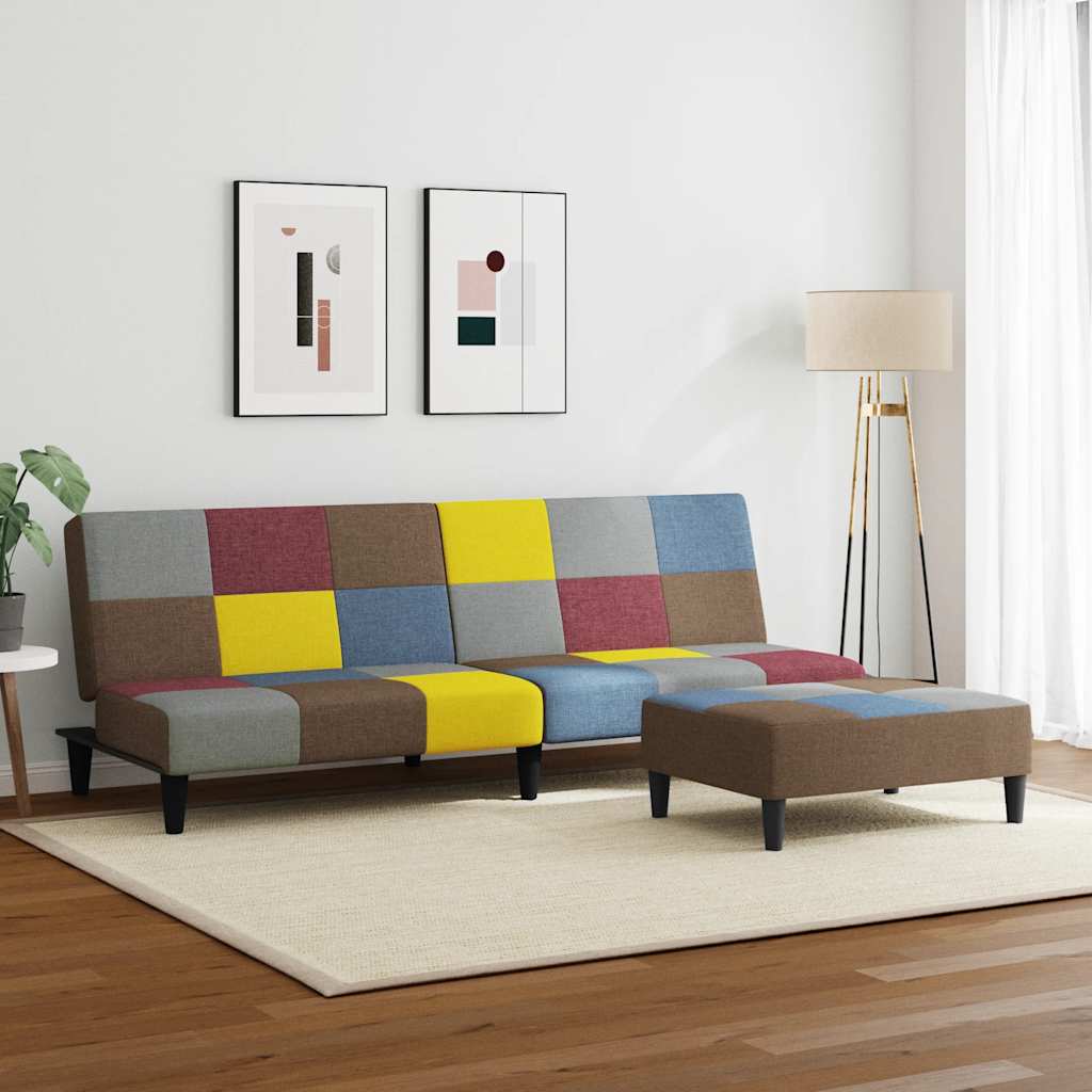 vidaXL Schlafsofa 2-Sitzer mit Fußhocker Patchwork Stoff