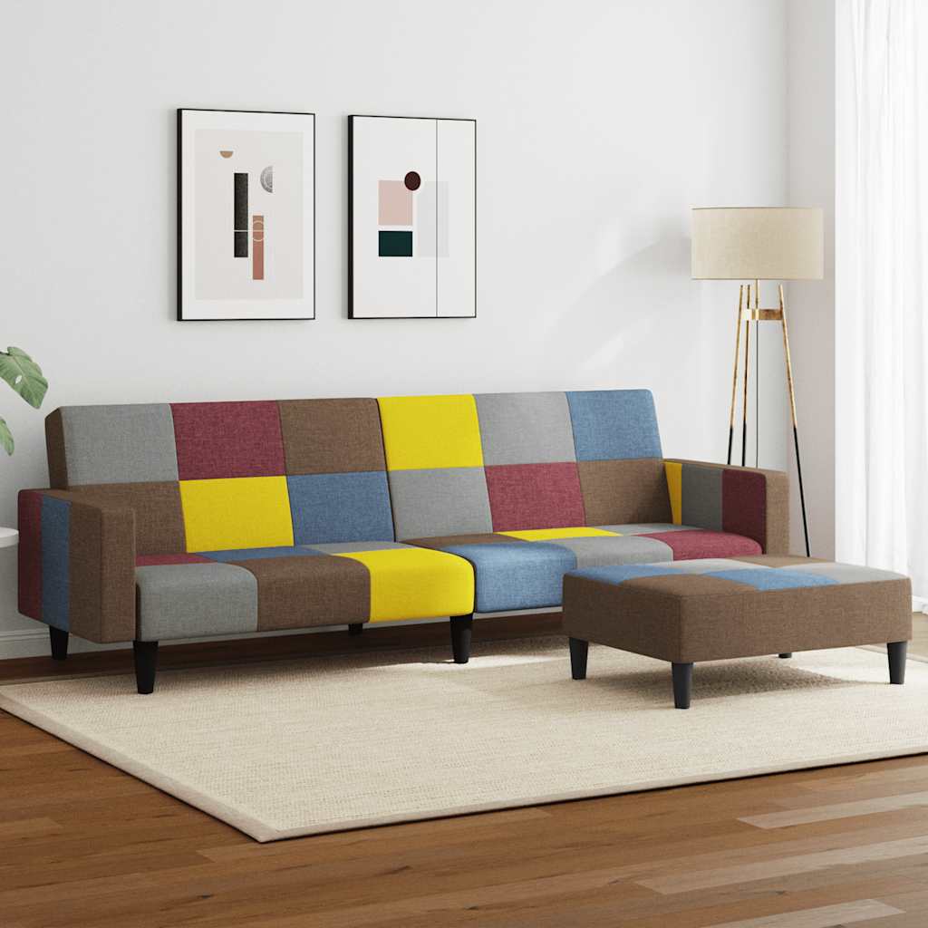 vidaXL Schlafsofa 2-Sitzer mit Fußhocker Patchwork Stoff
