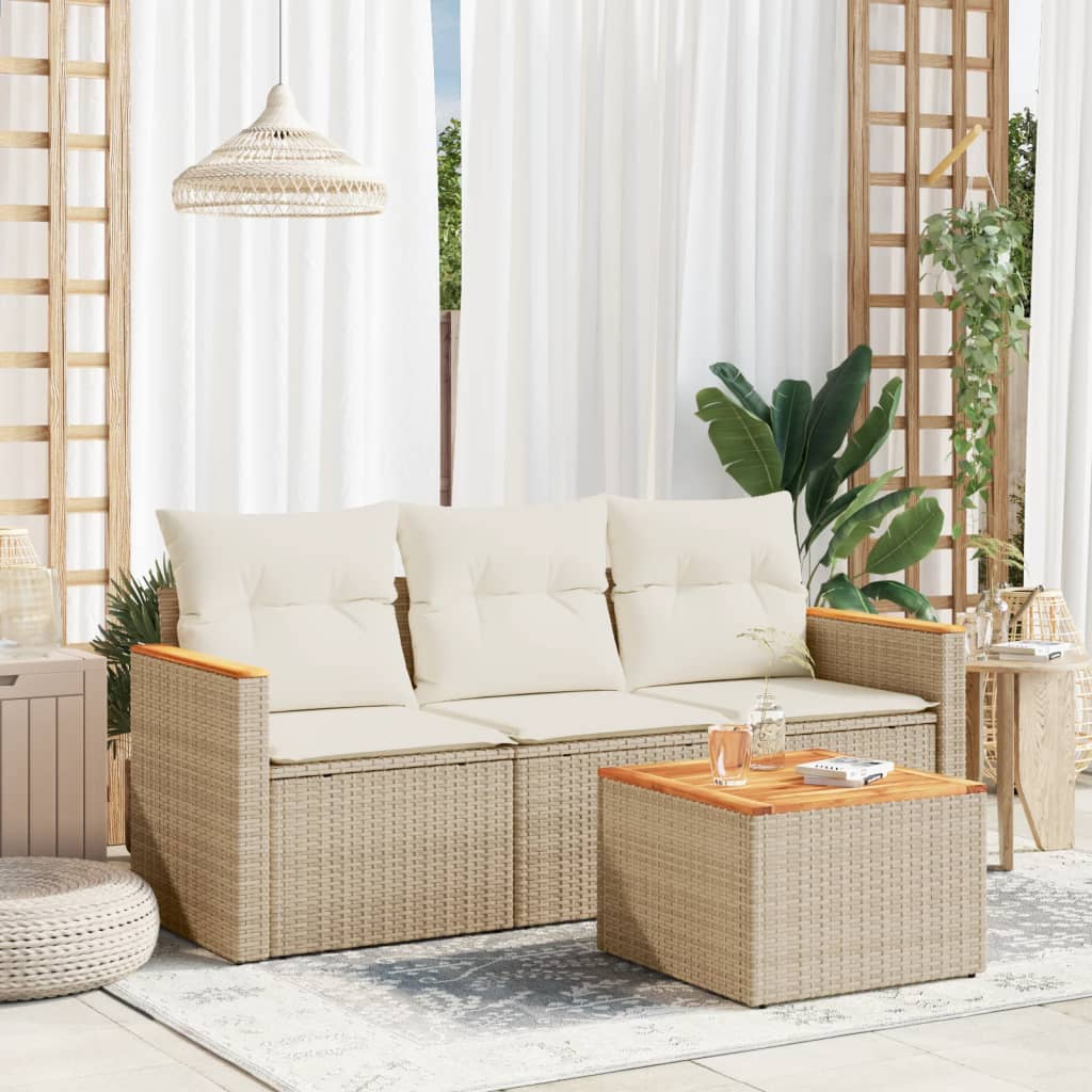 3-tlg. Garten-Sofagarnitur mit Kissen Schwarz Poly Rattan