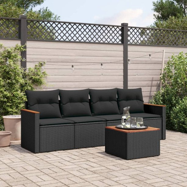 4-tlg. Garten-Sofagarnitur mit Kissen Schwarz Poly Rattan