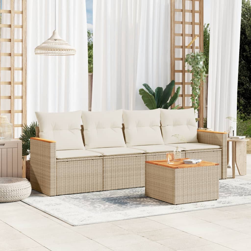 4-tlg. Garten-Sofagarnitur mit Kissen Schwarz Poly Rattan
