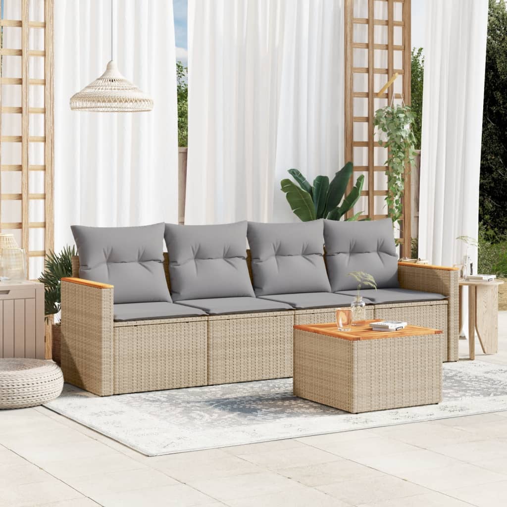 4-tlg. Garten-Sofagarnitur mit Kissen Schwarz Poly Rattan