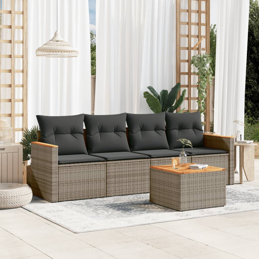 4-tlg. Garten-Sofagarnitur mit Kissen Schwarz Poly Rattan
