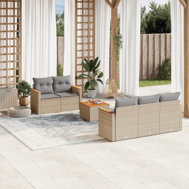 6-tlg. Garten-Sofagarnitur mit Kissen Schwarz Poly Rattan