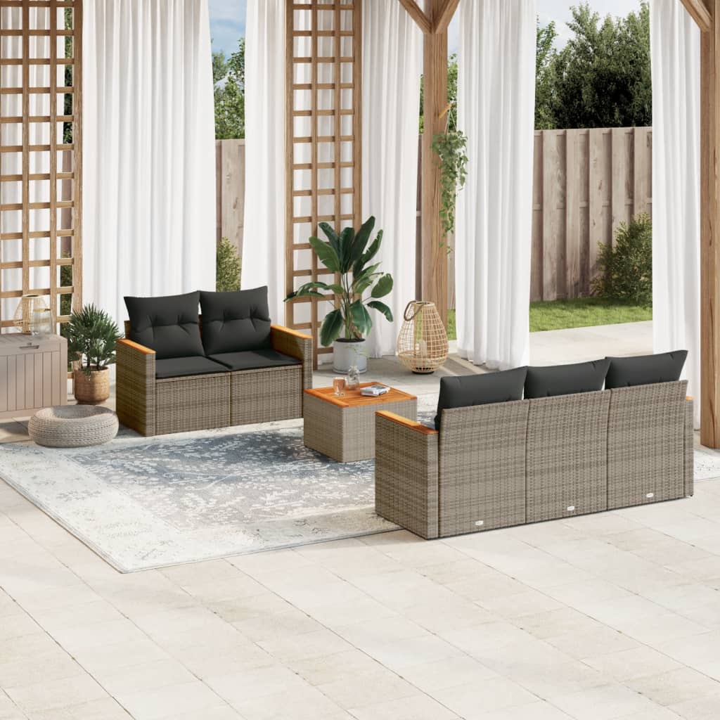 6-tlg. Garten-Sofagarnitur mit Kissen Schwarz Poly Rattan