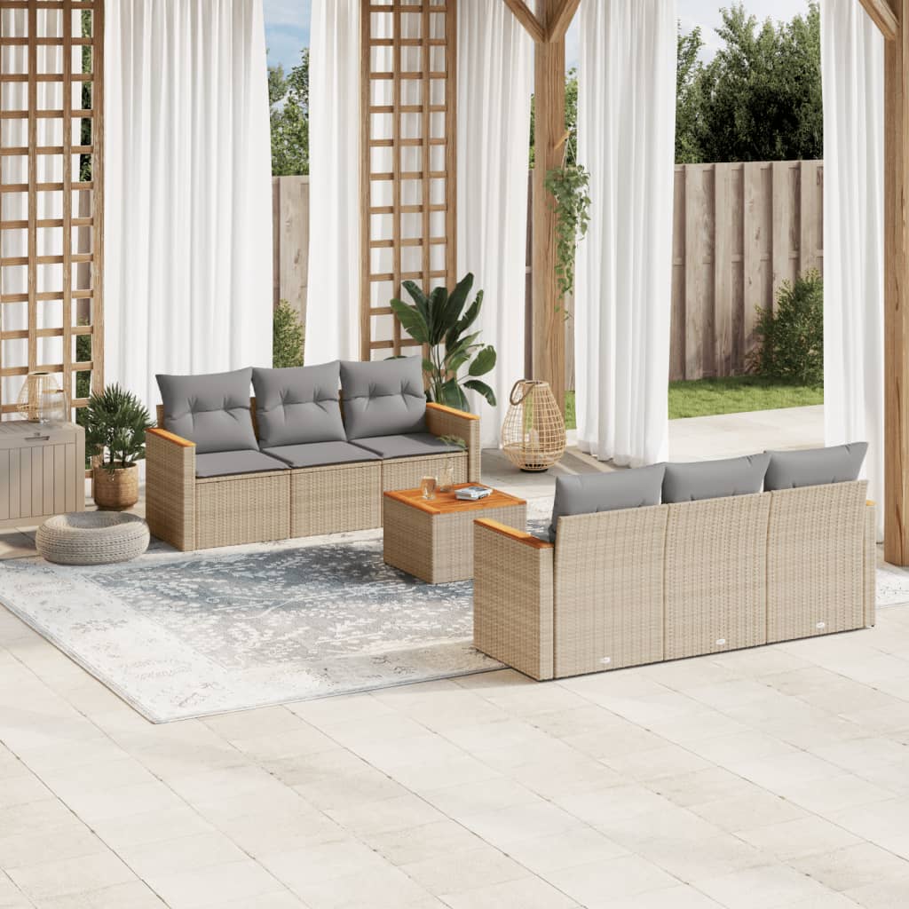7-tlg. Garten-Sofagarnitur mit Kissen Schwarz Poly Rattan