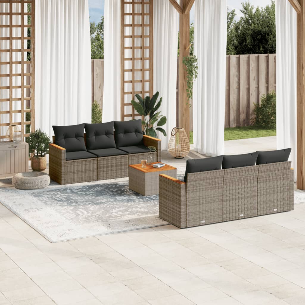 7-tlg. Garten-Sofagarnitur mit Kissen Schwarz Poly Rattan