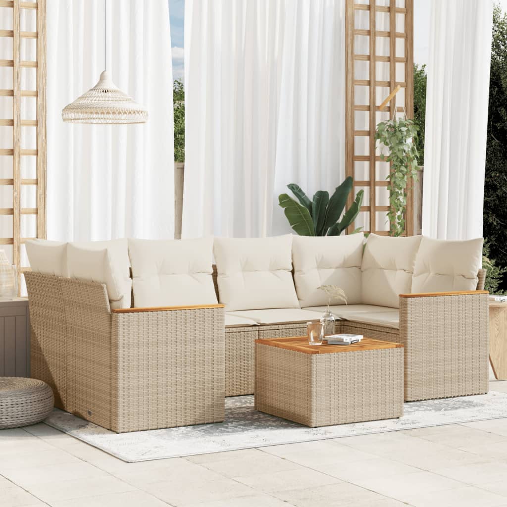 7-tlg. Garten-Sofagarnitur mit Kissen Schwarz Poly Rattan
