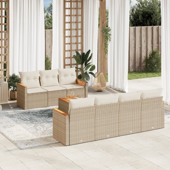 8-tlg. Garten-Sofagarnitur mit Kissen Schwarz Poly Rattan