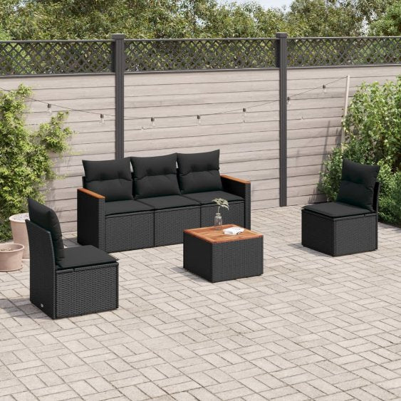 5-tlg. Garten-Sofagarnitur mit Kissen Schwarz Poly Rattan