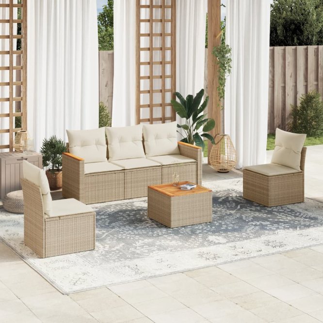 5-tlg. Garten-Sofagarnitur mit Kissen Schwarz Poly Rattan