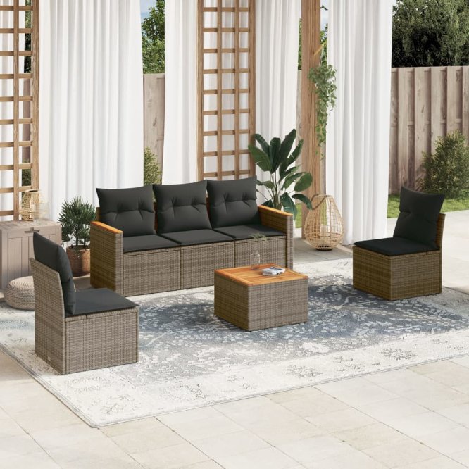 5-tlg. Garten-Sofagarnitur mit Kissen Schwarz Poly Rattan