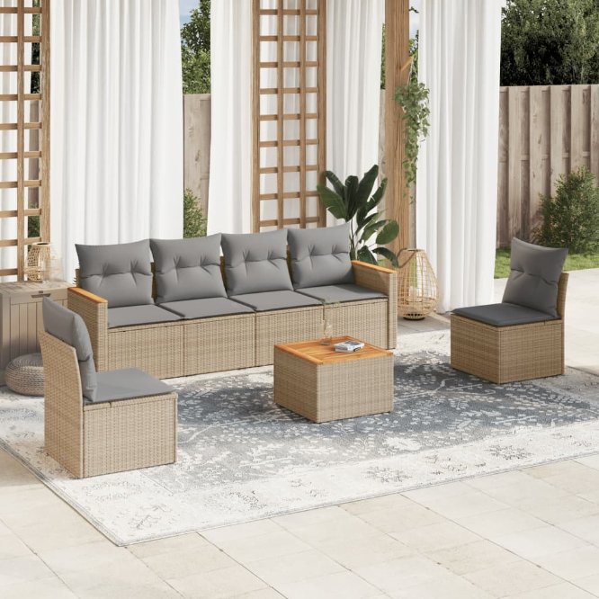 6-tlg. Garten-Sofagarnitur mit Kissen Schwarz Poly Rattan