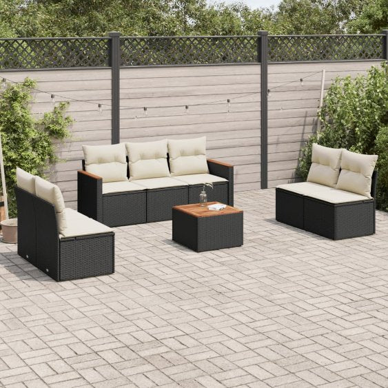 7-tlg. Garten-Sofagarnitur mit Kissen Schwarz Poly Rattan