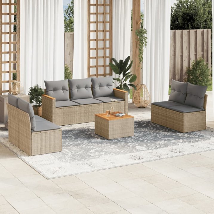 7-tlg. Garten-Sofagarnitur mit Kissen Schwarz Poly Rattan