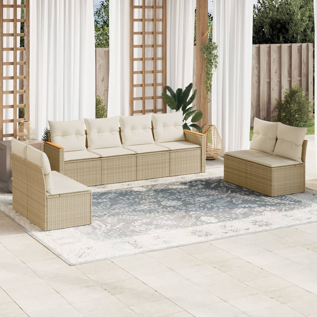 8-tlg. Garten-Sofagarnitur mit Kissen Schwarz Poly Rattan