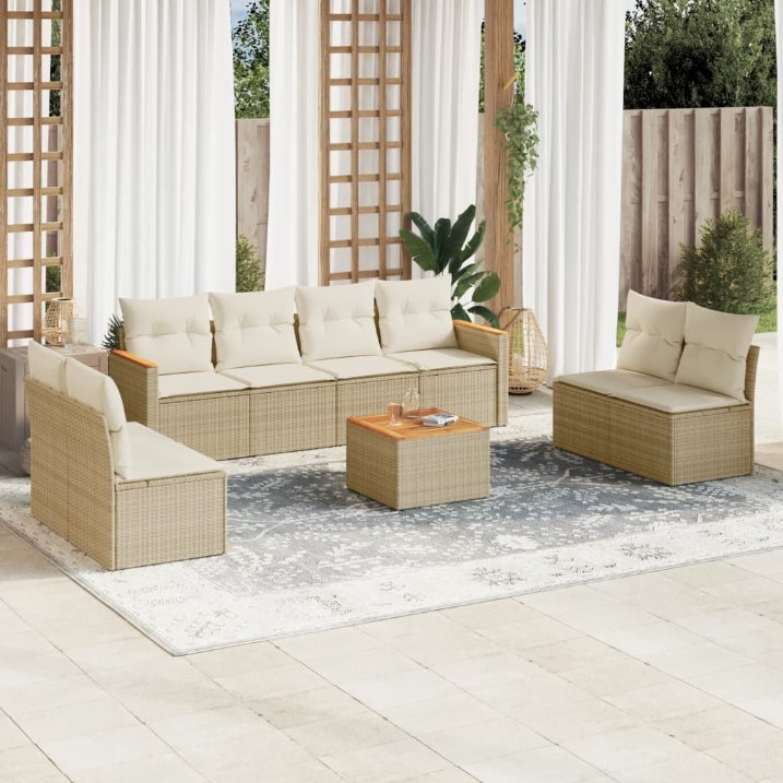 8-tlg. Garten-Sofagarnitur mit Kissen Schwarz Poly Rattan