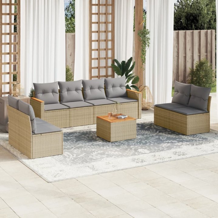8-tlg. Garten-Sofagarnitur mit Kissen Schwarz Poly Rattan