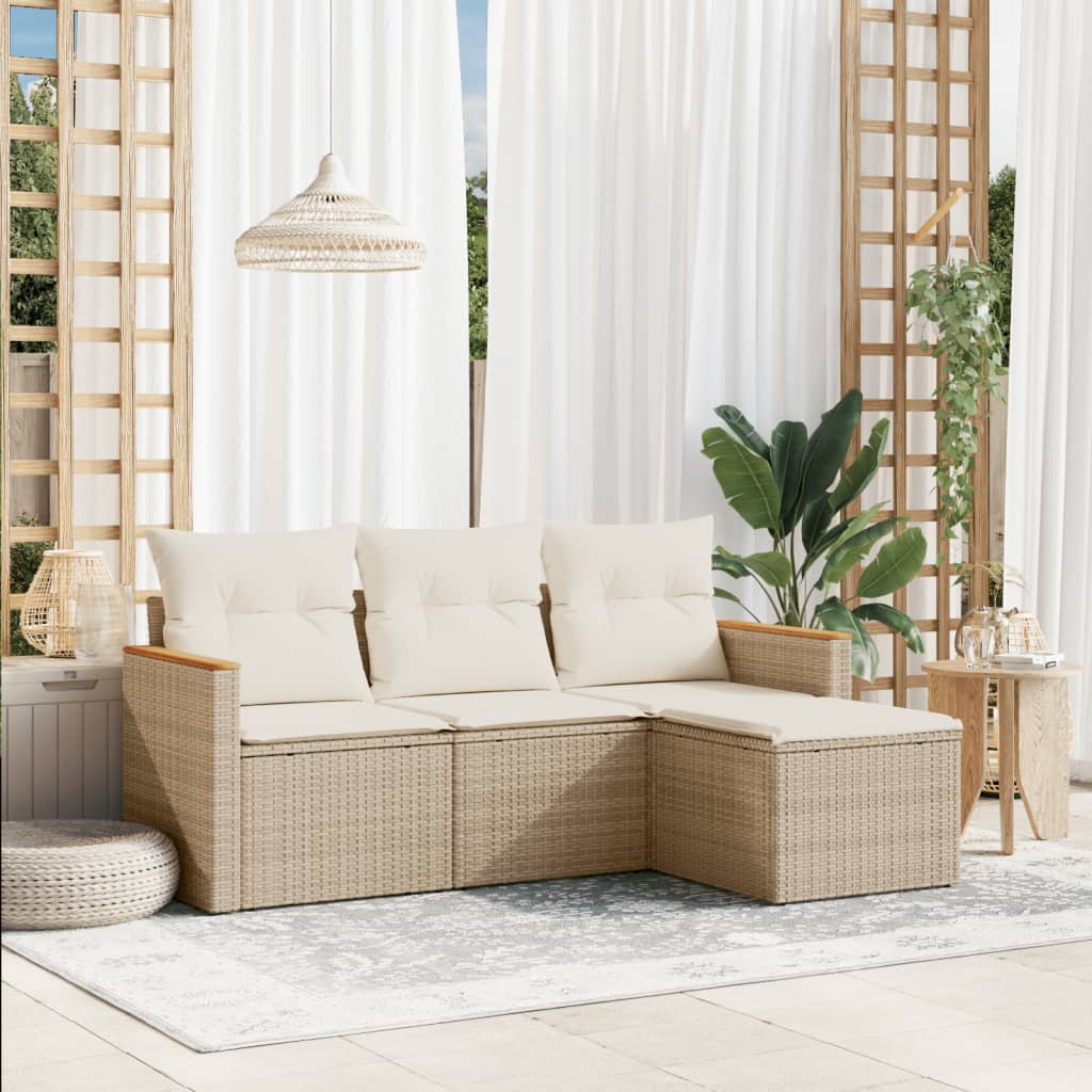 4-tlg. Garten-Sofagarnitur mit Kissen Schwarz Poly Rattan