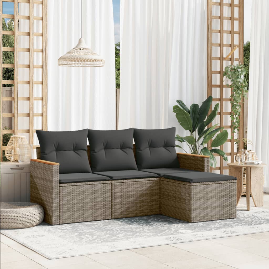4-tlg. Garten-Sofagarnitur mit Kissen Schwarz Poly Rattan