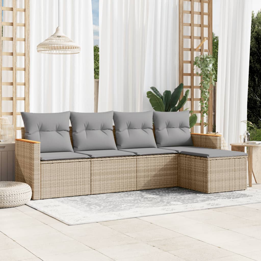 5-tlg. Garten-Sofagarnitur mit Kissen Schwarz Poly Rattan