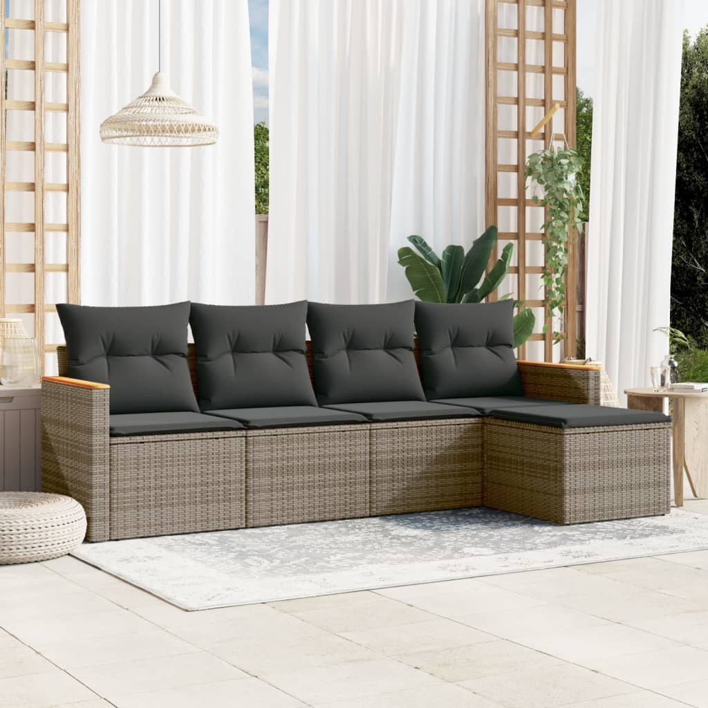 5-tlg. Garten-Sofagarnitur mit Kissen Schwarz Poly Rattan