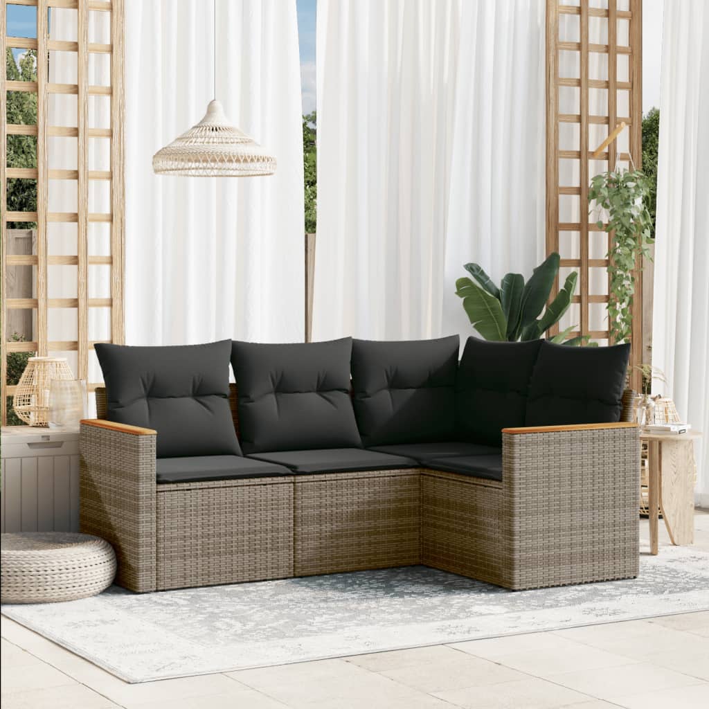 4-tlg. Garten-Sofagarnitur mit Kissen Schwarz Poly Rattan