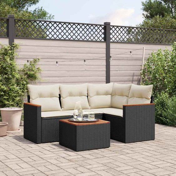 4-tlg. Garten-Sofagarnitur mit Kissen Schwarz Poly Rattan