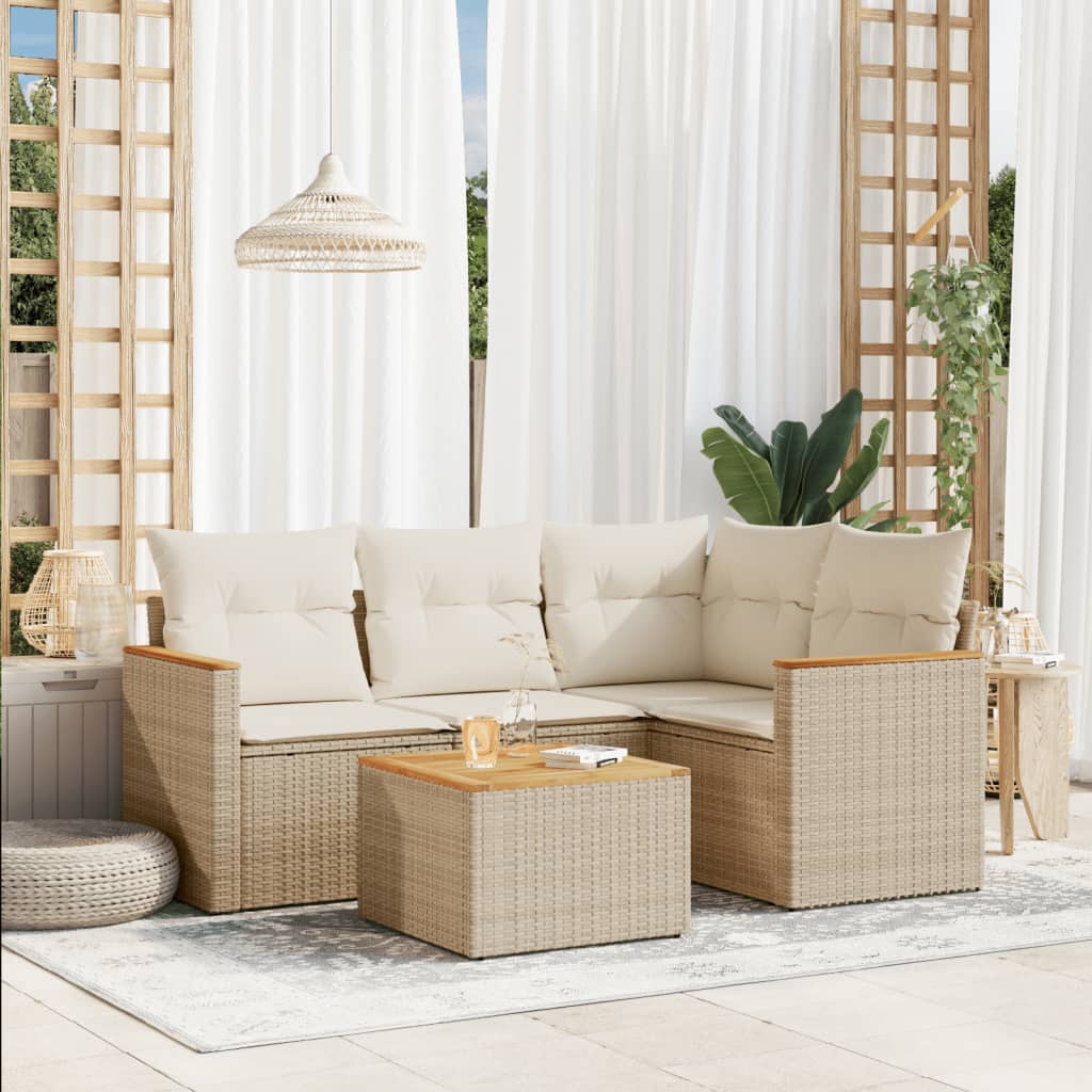 4-tlg. Garten-Sofagarnitur mit Kissen Schwarz Poly Rattan