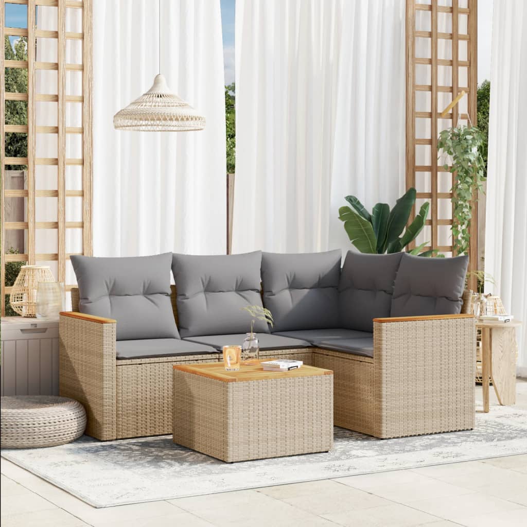 4-tlg. Garten-Sofagarnitur mit Kissen Schwarz Poly Rattan