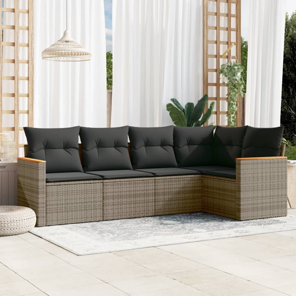 5-tlg. Garten-Sofagarnitur mit Kissen Schwarz Poly Rattan