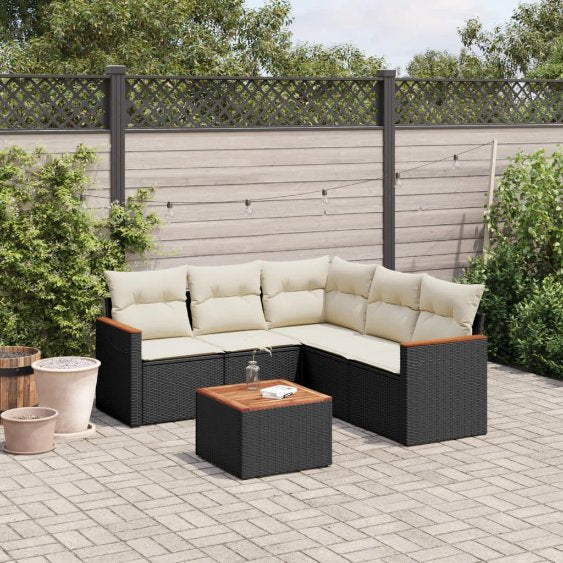 5-tlg. Garten-Sofagarnitur mit Kissen Schwarz Poly Rattan