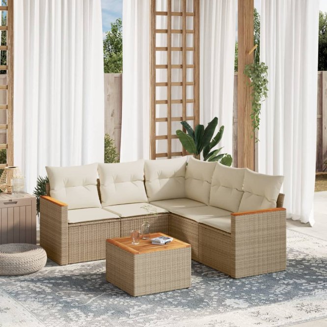 5-tlg. Garten-Sofagarnitur mit Kissen Schwarz Poly Rattan