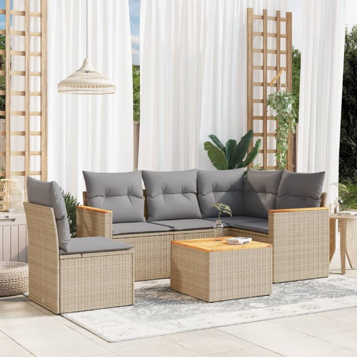 5-tlg. Garten-Sofagarnitur mit Kissen Schwarz Poly Rattan
