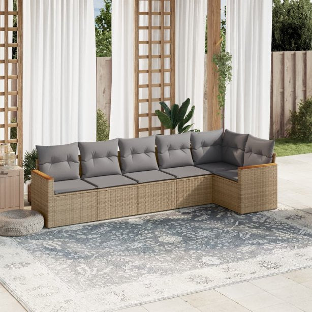 6-tlg. Garten-Sofagarnitur mit Kissen Schwarz Poly Rattan