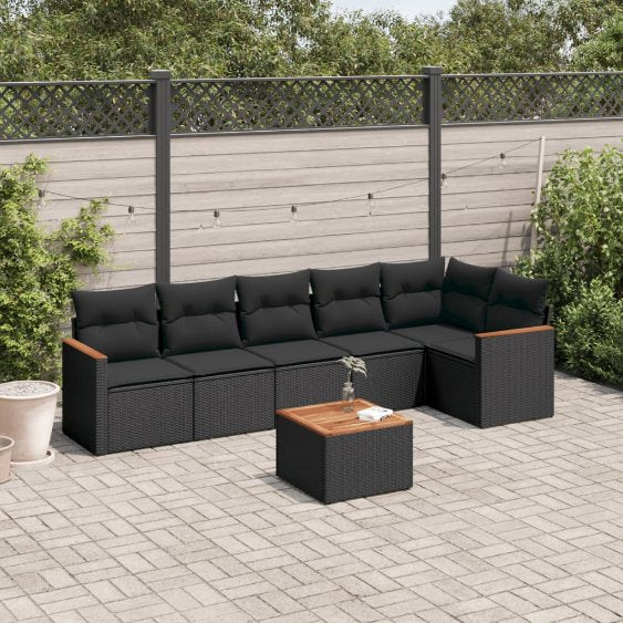 6-tlg. Garten-Sofagarnitur mit Kissen Schwarz Poly Rattan