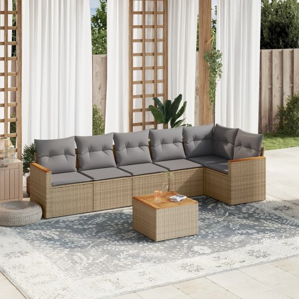6-tlg. Garten-Sofagarnitur mit Kissen Schwarz Poly Rattan