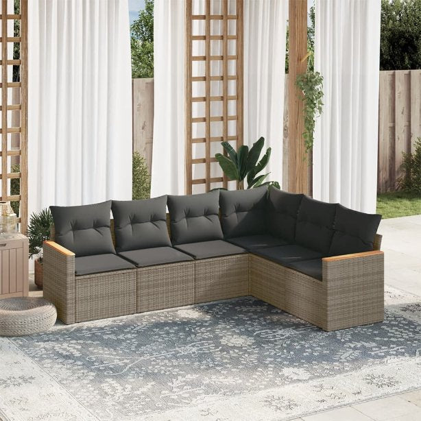 6-tlg. Garten-Sofagarnitur mit Kissen Schwarz Poly Rattan