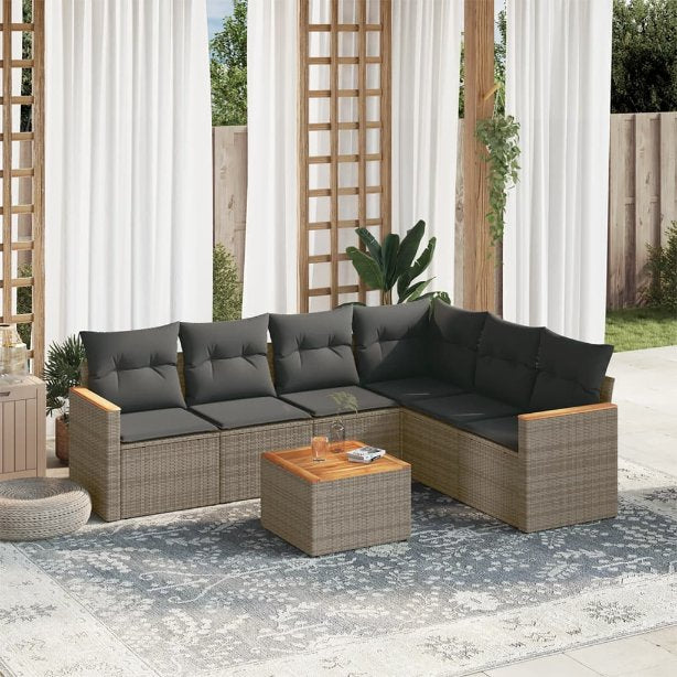 6-tlg. Garten-Sofagarnitur mit Kissen Schwarz Poly Rattan