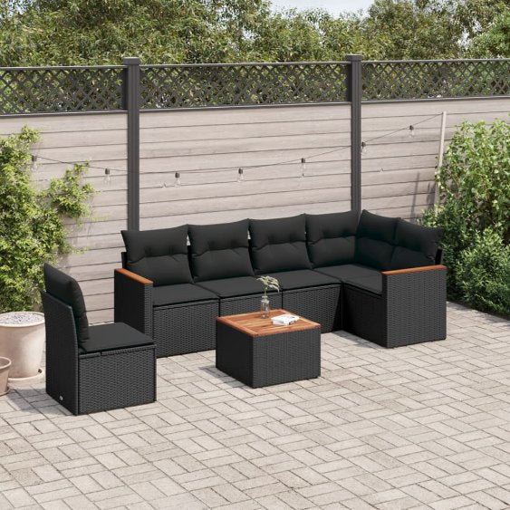 6-tlg. Garten-Sofagarnitur mit Kissen Schwarz Poly Rattan