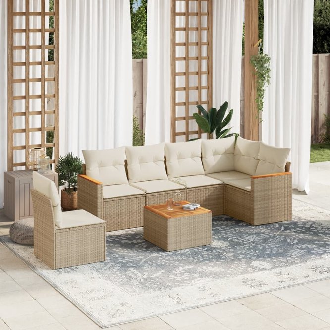 6-tlg. Garten-Sofagarnitur mit Kissen Schwarz Poly Rattan